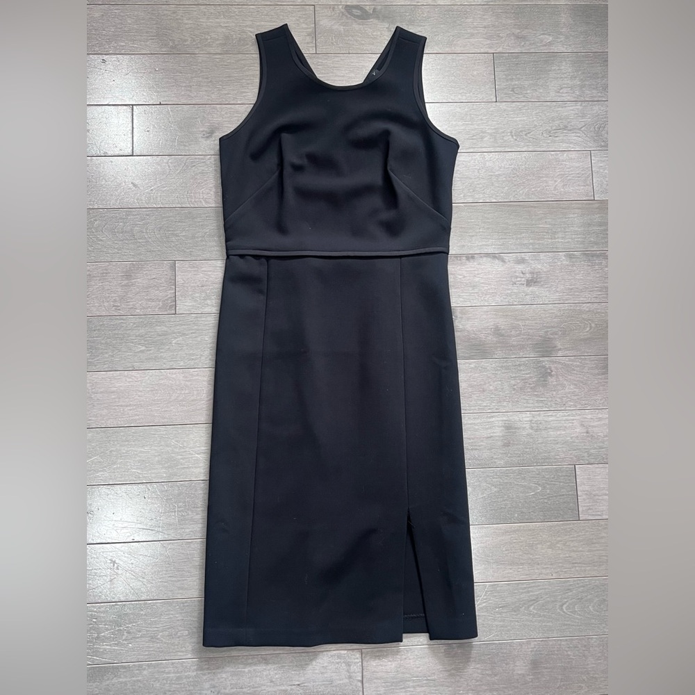 Ann Taylor Petite Black Cutout Back Sheath Dress Slit, Size OP